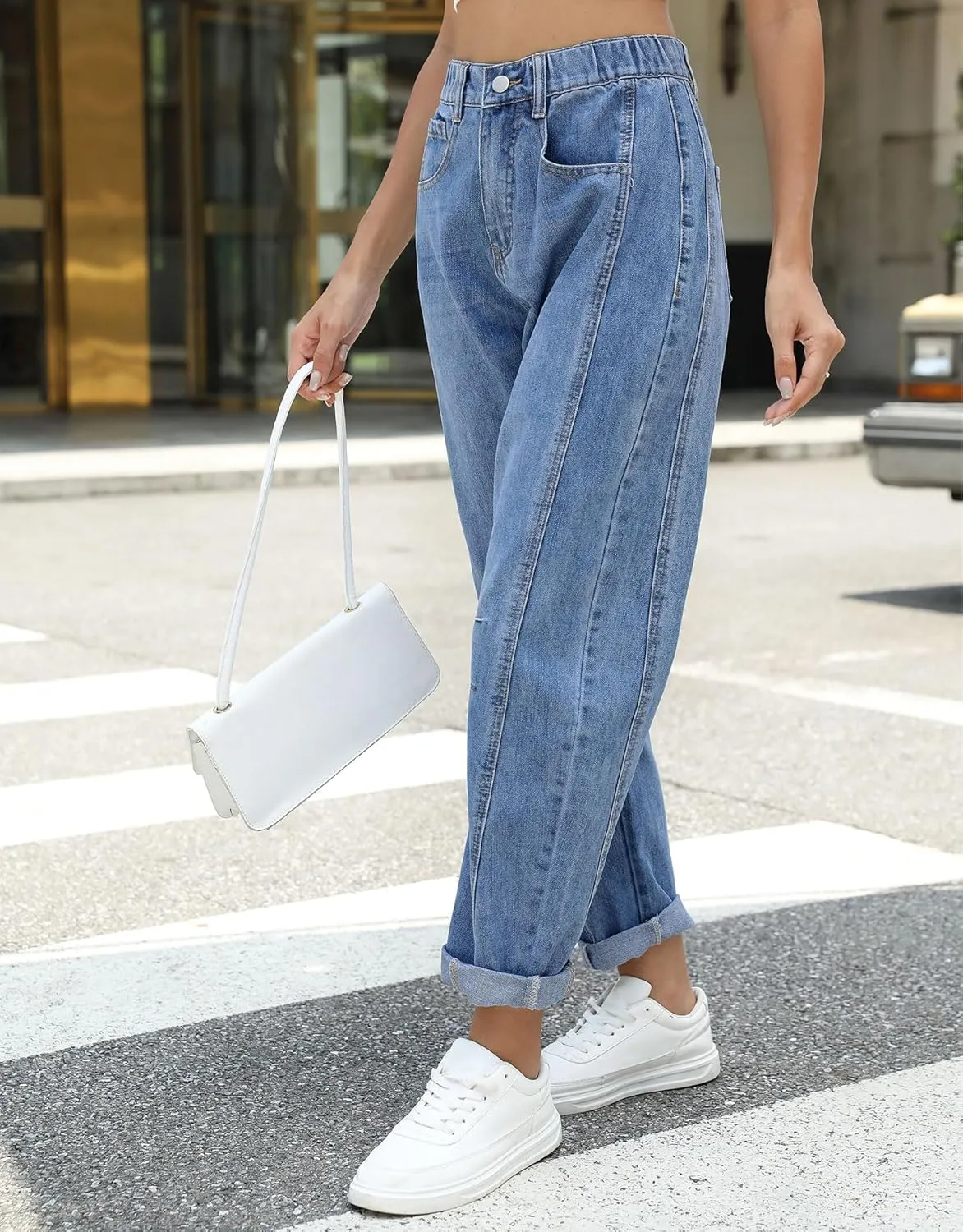 LifeShe Wide Leg Jeans Woman Low Rise Baggy Jeans Elastic Barrel Jean Boyfriend Loose Denim Pants