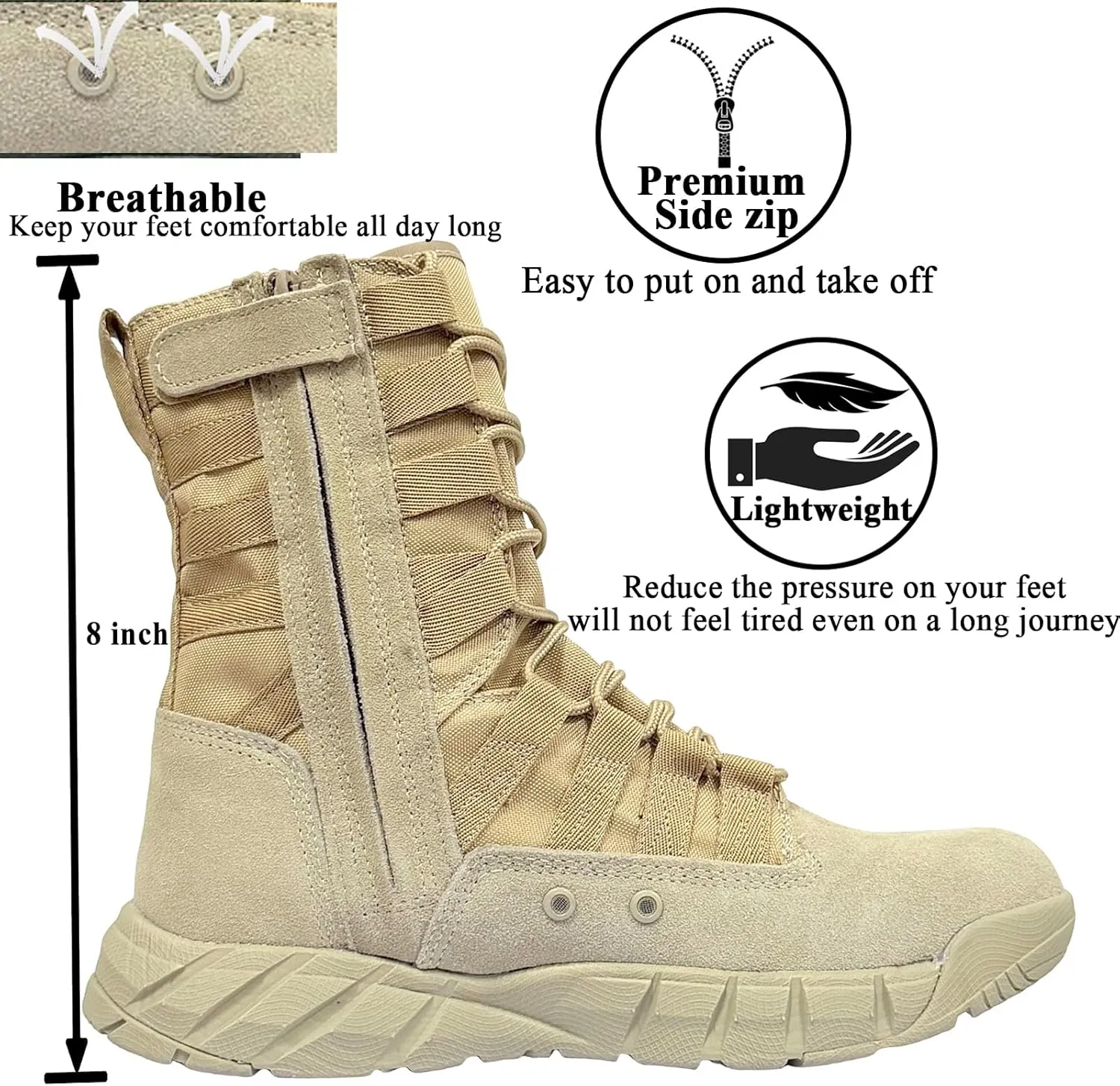 Lightweight Military Tactical Combat Boots Men Outdoor Hiking Desert Army Boots Breathable Male Jungle Shoes Man Side Zipper