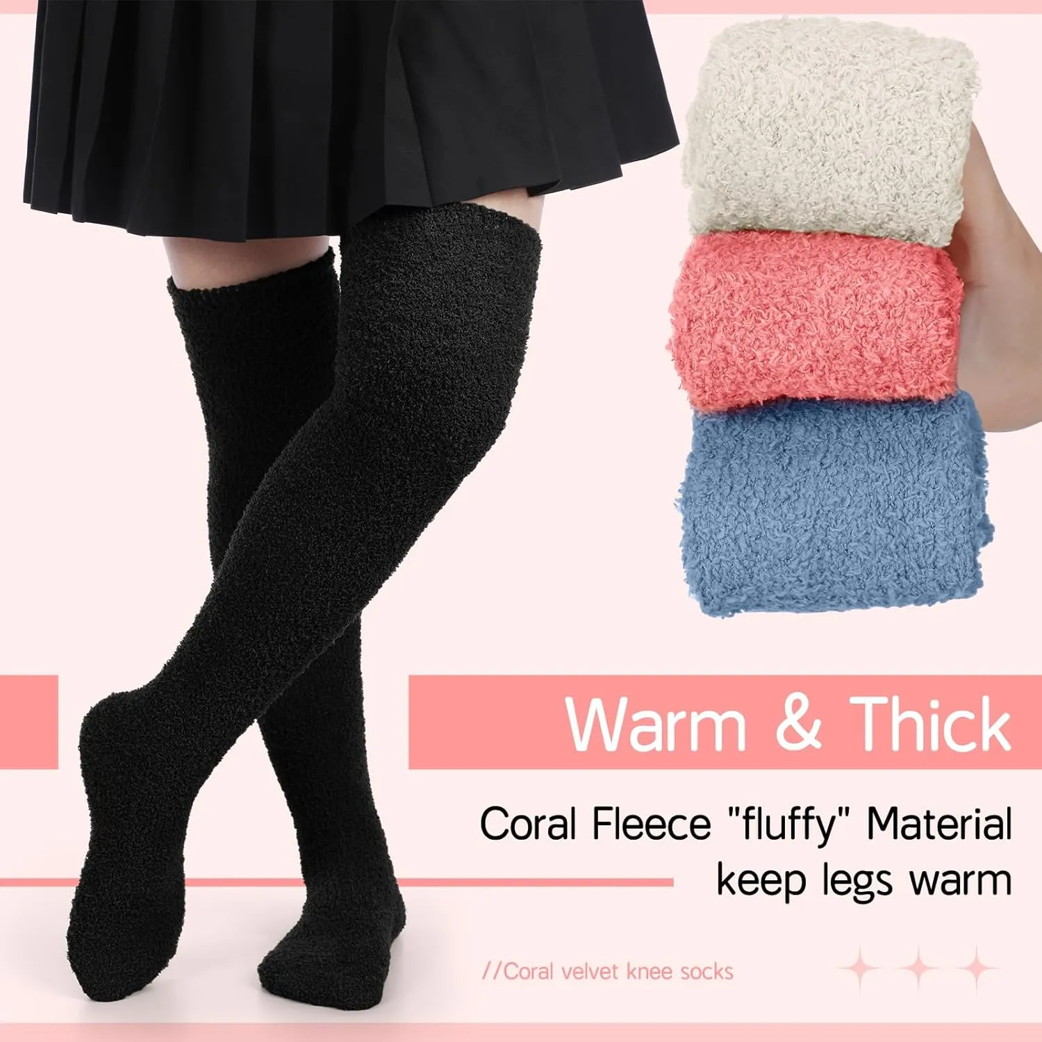 Liitrsh 6 Pairs Women Knee High Fuzzy Socks Soft Long Thigh High Warm stockings Cozy Slipper Plush Socks