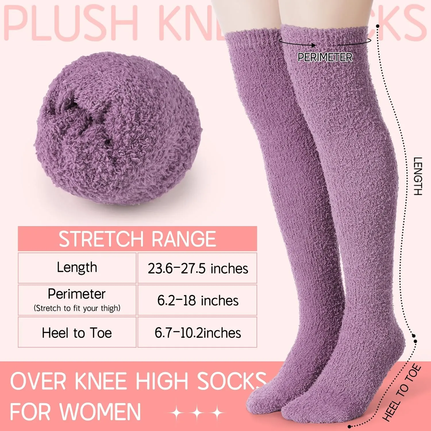 Liitrsh 6 Pairs Women Knee High Fuzzy Socks Soft Long Thigh High Warm stockings Cozy Slipper Plush Socks