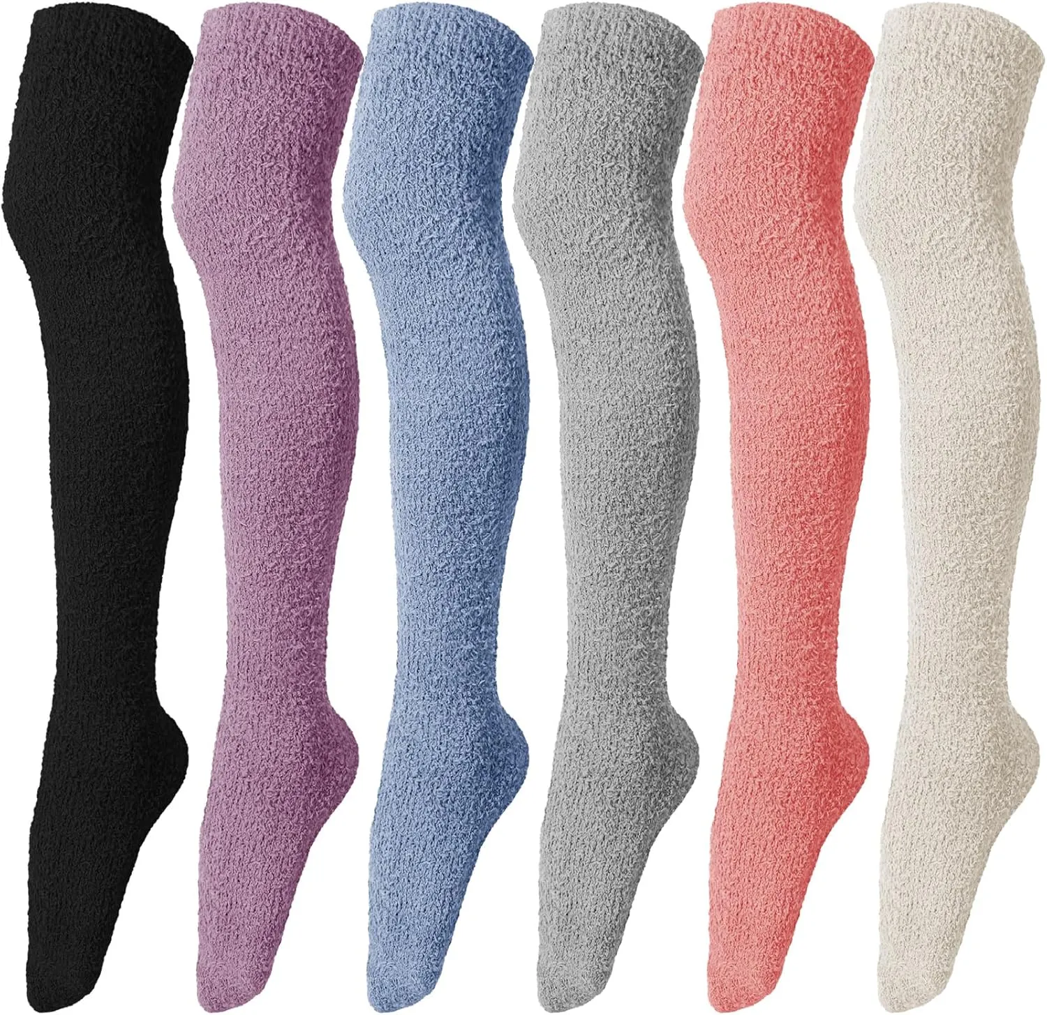 Liitrsh 6 Pairs Women Knee High Fuzzy Socks Soft Long Thigh High Warm stockings Cozy Slipper Plush Socks
