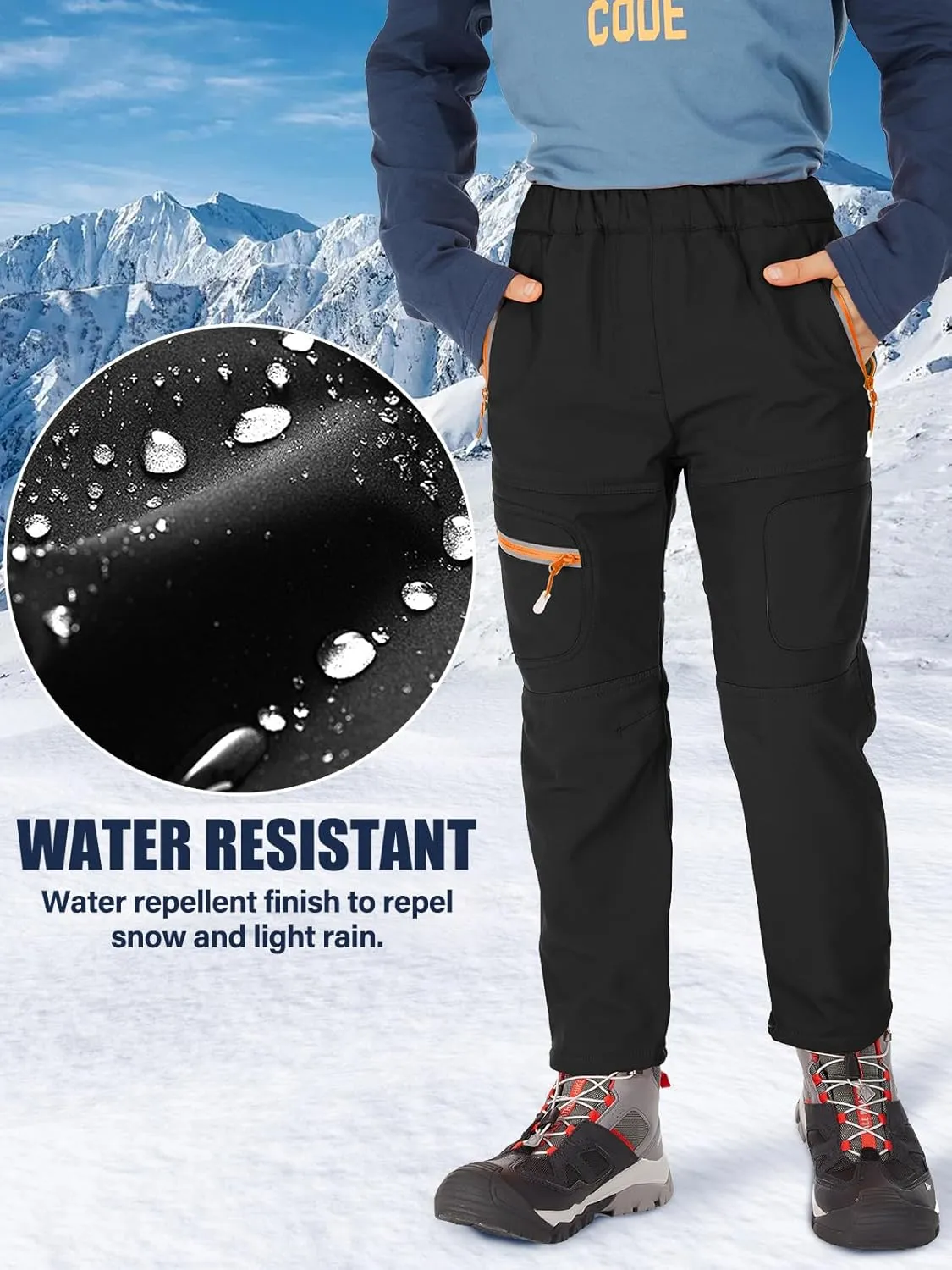 linlon Kids Boy's Snow Waterproof Pants Youth Fleece Lind Hiking Softshell Warm Insulated Trousers