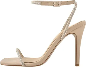 LISHAN Women's Square Toe Heeled Sandals Diamante Straps High Heels