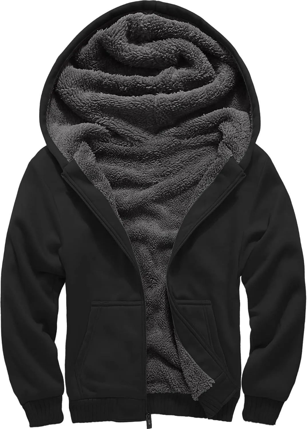 Little Beauty Men Hoodies Full Zip Up Jacket Fleece Sherpa Lined Heavyweight Sweashirts Winter
