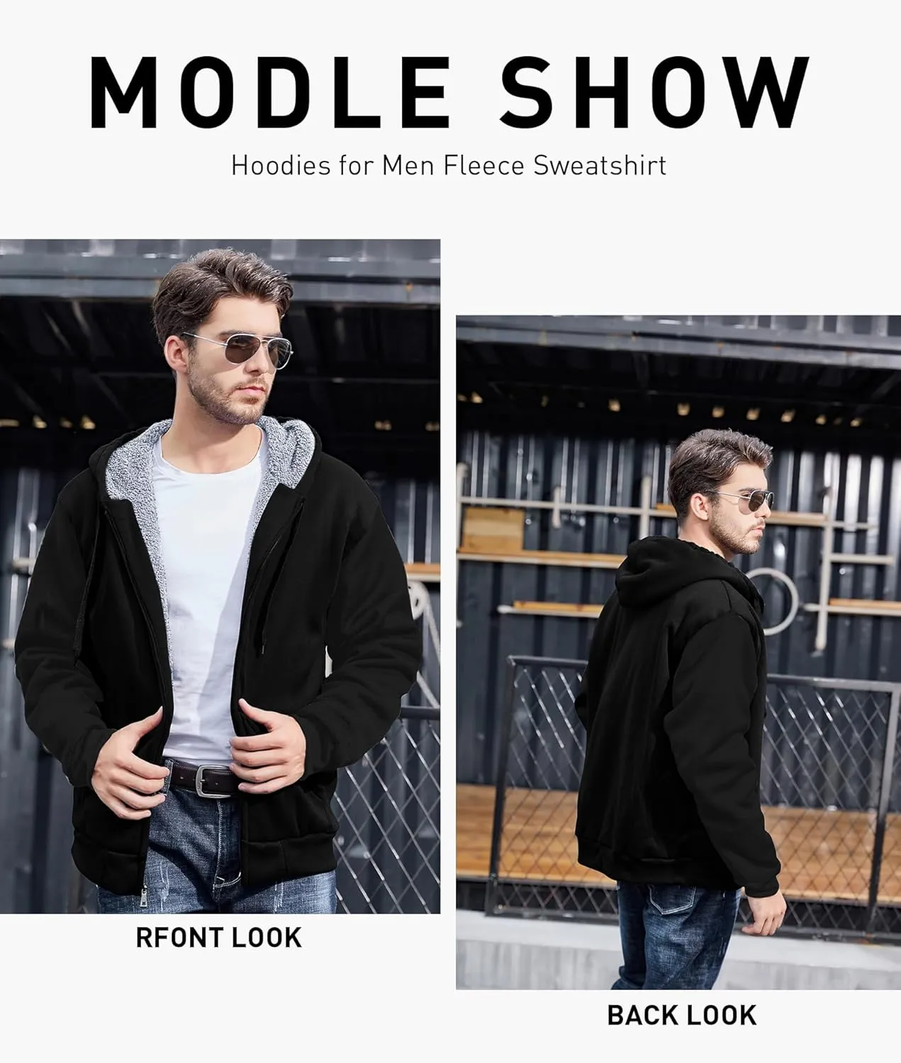 Little Beauty Men Hoodies Full Zip Up Jacket Fleece Sherpa Lined Heavyweight Sweashirts Winter