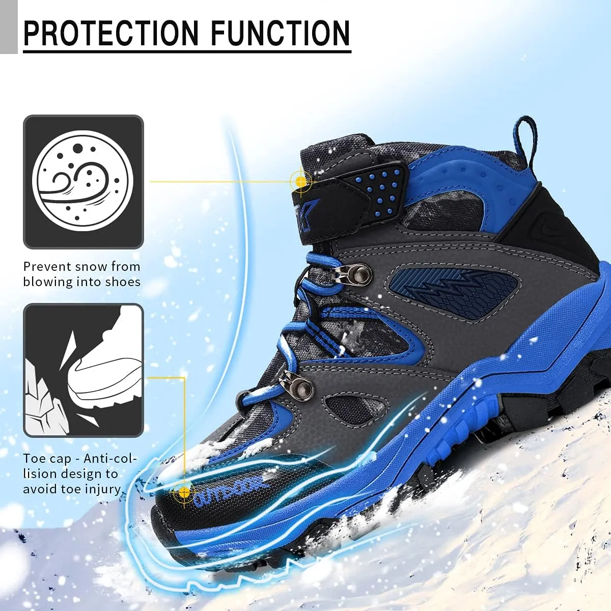 Littleplum Boys Snow Boots Winter Waterproof Antiskid Boots Hiking Outdoor Shoes Booties for Unisex Kids (Little Kid/Big Kid)