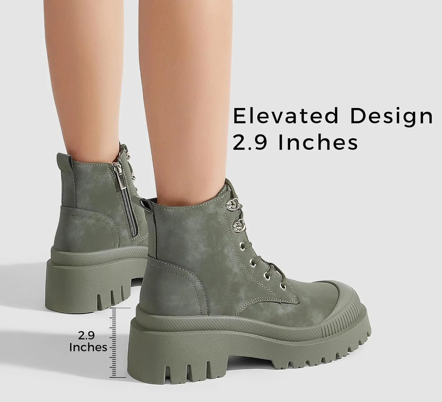 LUCKY STEP Women's Platform Ankle Boots Zipper Fashion Combat Thick Lug Sole Durable Chunky Wedge Booties Shoes