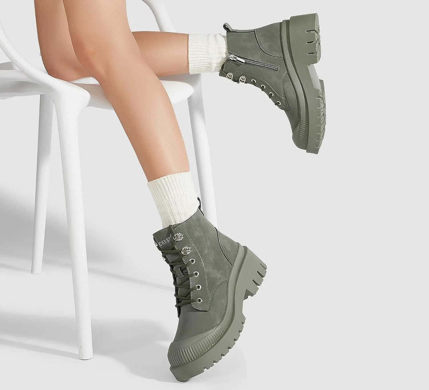 LUCKY STEP Women's Platform Ankle Boots Zipper Fashion Combat Thick Lug Sole Durable Chunky Wedge Booties Shoes