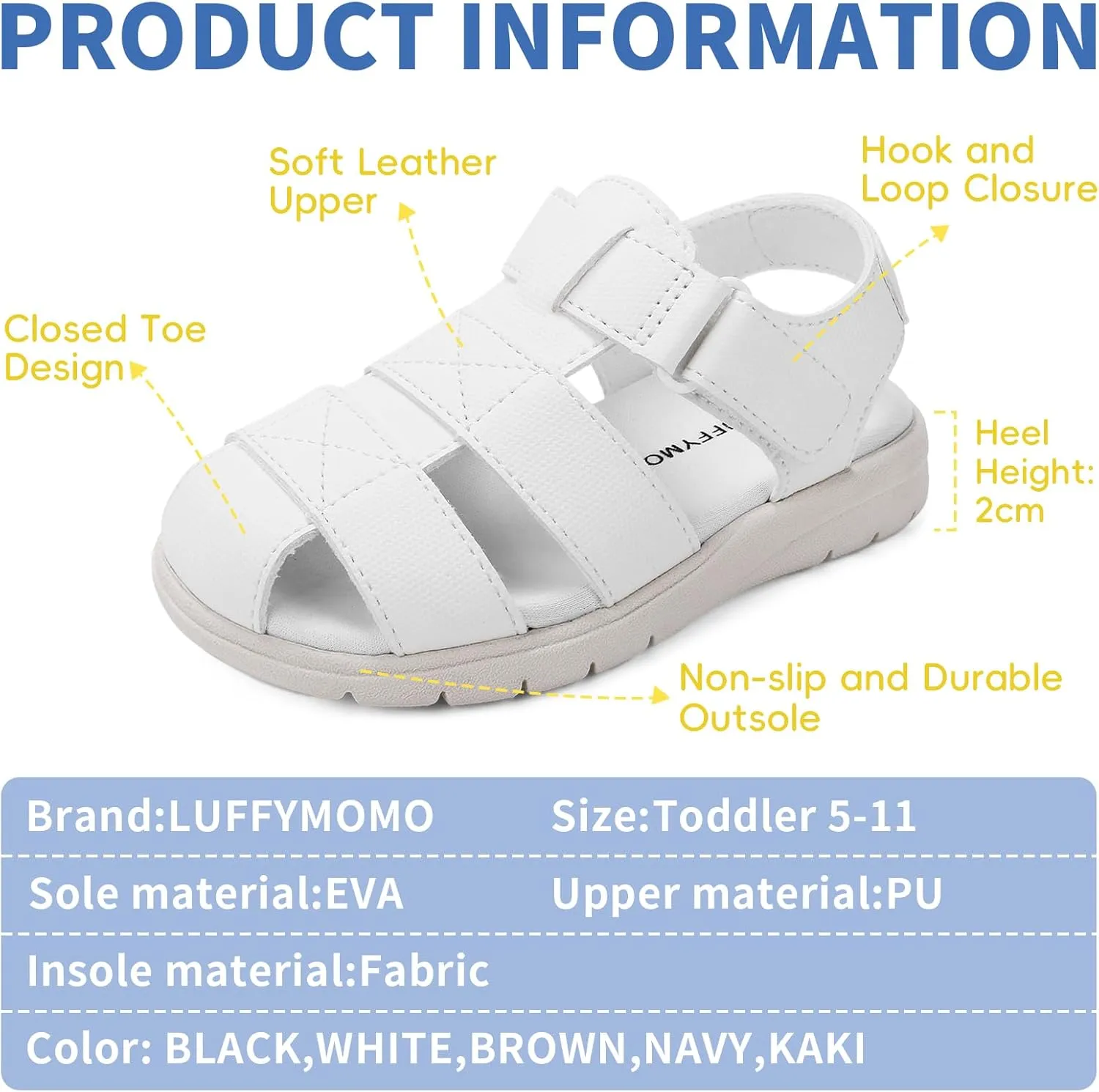 Luffymomo Boys Girls Sandals Closed Toe Lightweight Shoes Adjustable Beach Summer Sandal for Toddler Kids