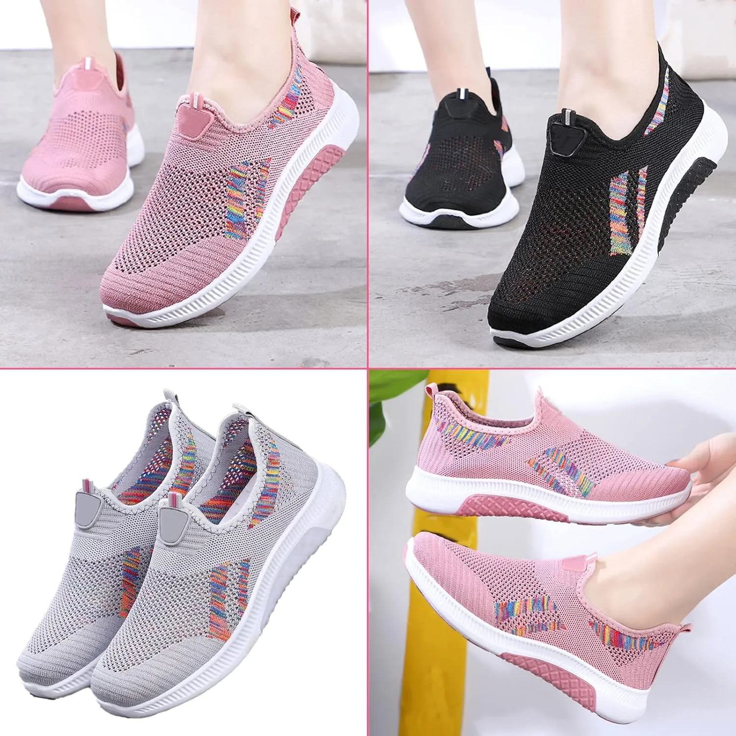 Lymphvity Women's Knit Mesh Mesh Breathable Wedges Slip On Sneakers with Arch Support,Outdoor Casual Comfortable Tennis Workout Non-Slip Sport Walking Shoes