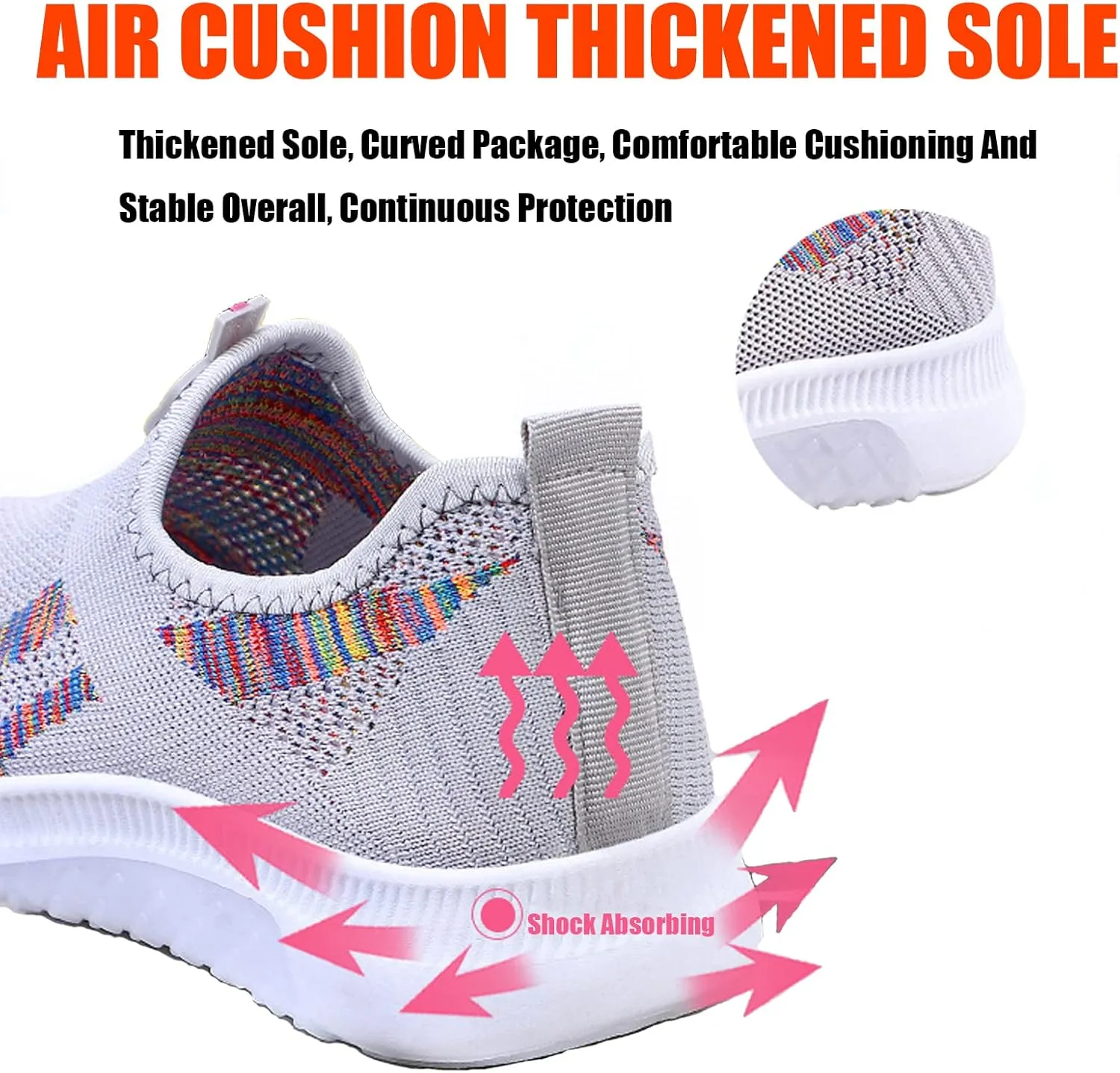 Lymphvity Women's Knit Mesh Mesh Breathable Wedges Slip On Sneakers with Arch Support,Outdoor Casual Comfortable Tennis Workout Non-Slip Sport Walking Shoes