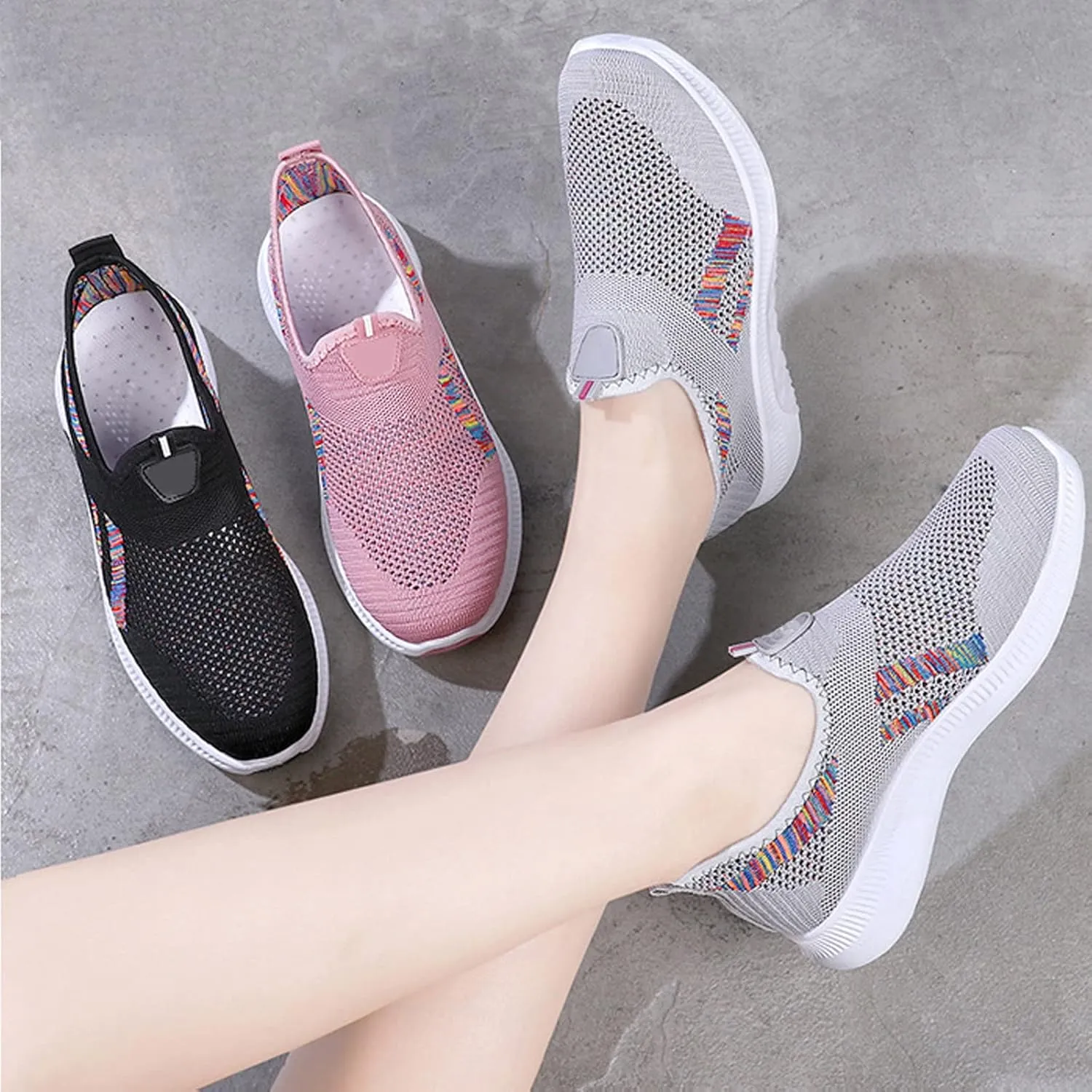 Lymphvity Women's Knit Mesh Mesh Breathable Wedges Slip On Sneakers with Arch Support,Outdoor Casual Comfortable Tennis Workout Non-Slip Sport Walking Shoes