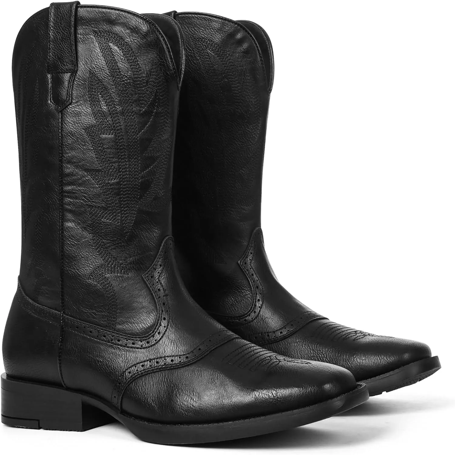 Lyrisiphy Cowboy Boots for Men Western Boots Durable Work Boots Square Toe Embroidered Traditional Country Boots Pull On Slip Resistant Boots