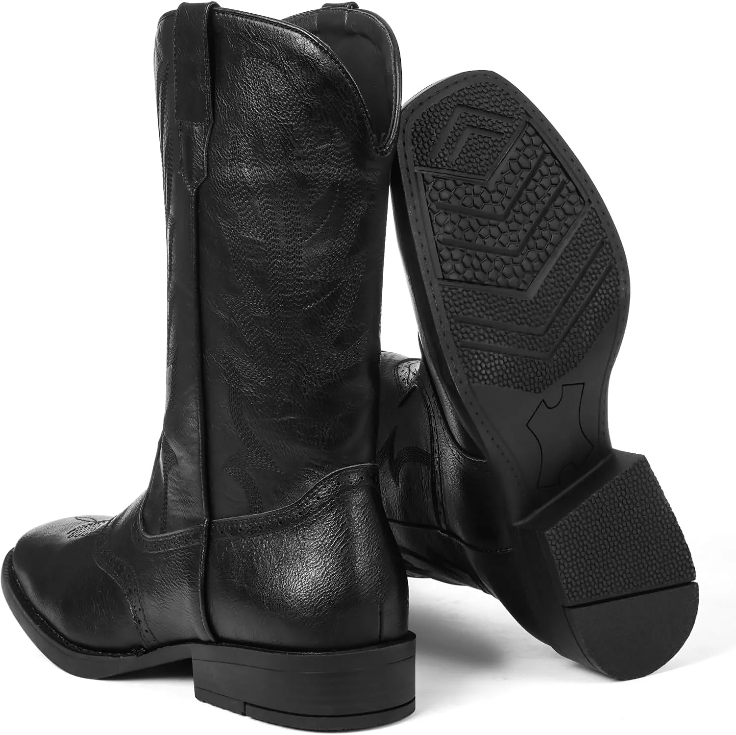 Lyrisiphy Cowboy Boots for Men Western Boots Durable Work Boots Square Toe Embroidered Traditional Country Boots Pull On Slip Resistant Boots
