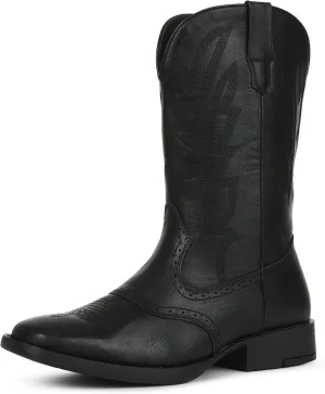Lyrisiphy Cowboy Boots for Men Western Boots Durable Work Boots Square Toe Embroidered Traditional Country Boots Pull On Slip Resistant Boots