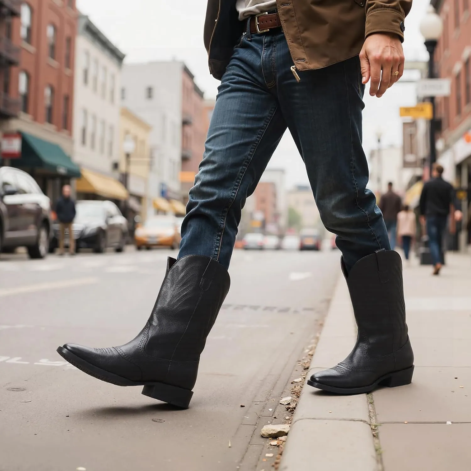 Lyrisiphy Cowboy Boots for Men Western Boots Durable Work Boots Square Toe Embroidered Traditional Country Boots Pull On Slip Resistant Boots