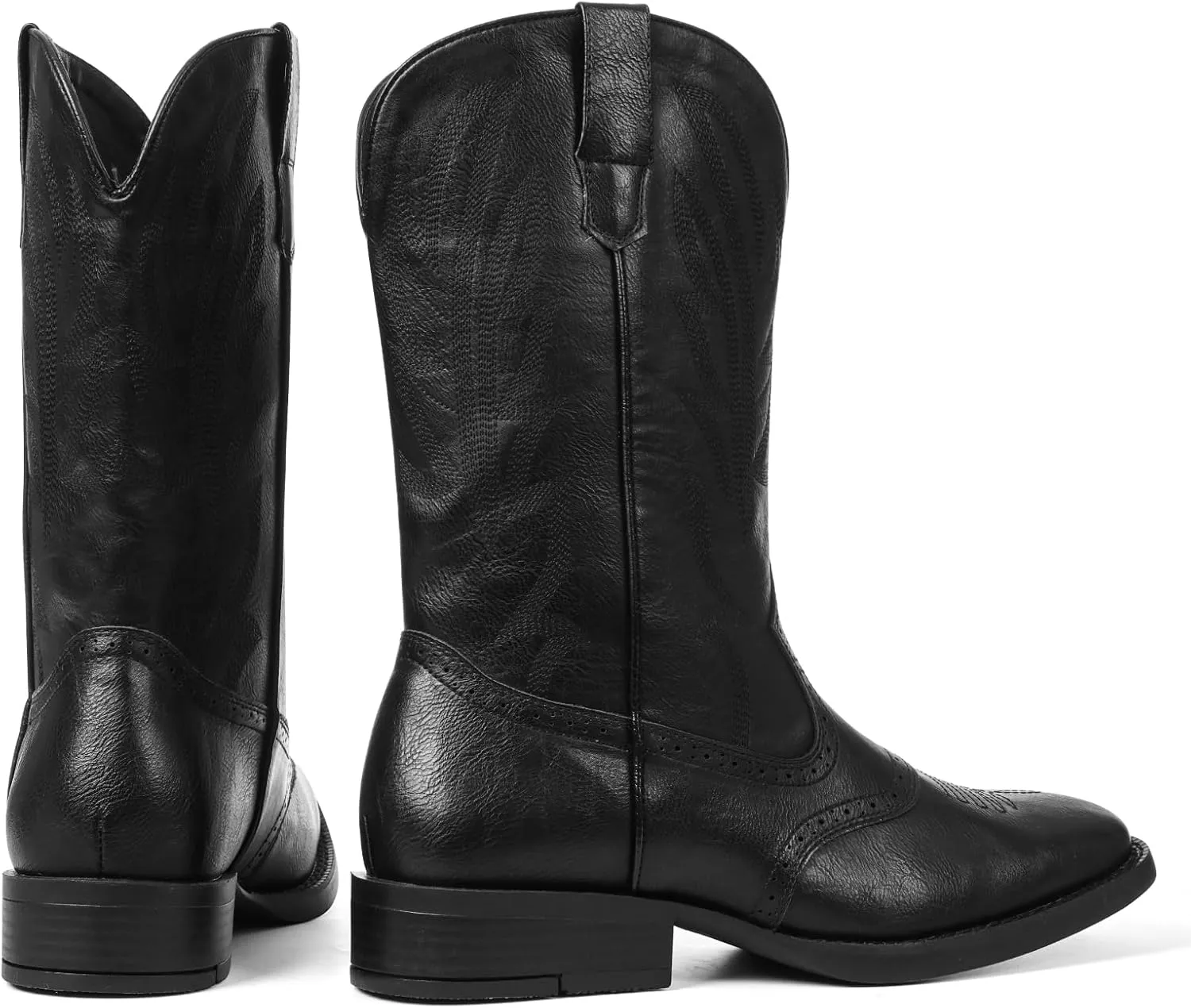 Lyrisiphy Cowboy Boots for Men Western Boots Durable Work Boots Square Toe Embroidered Traditional Country Boots Pull On Slip Resistant Boots