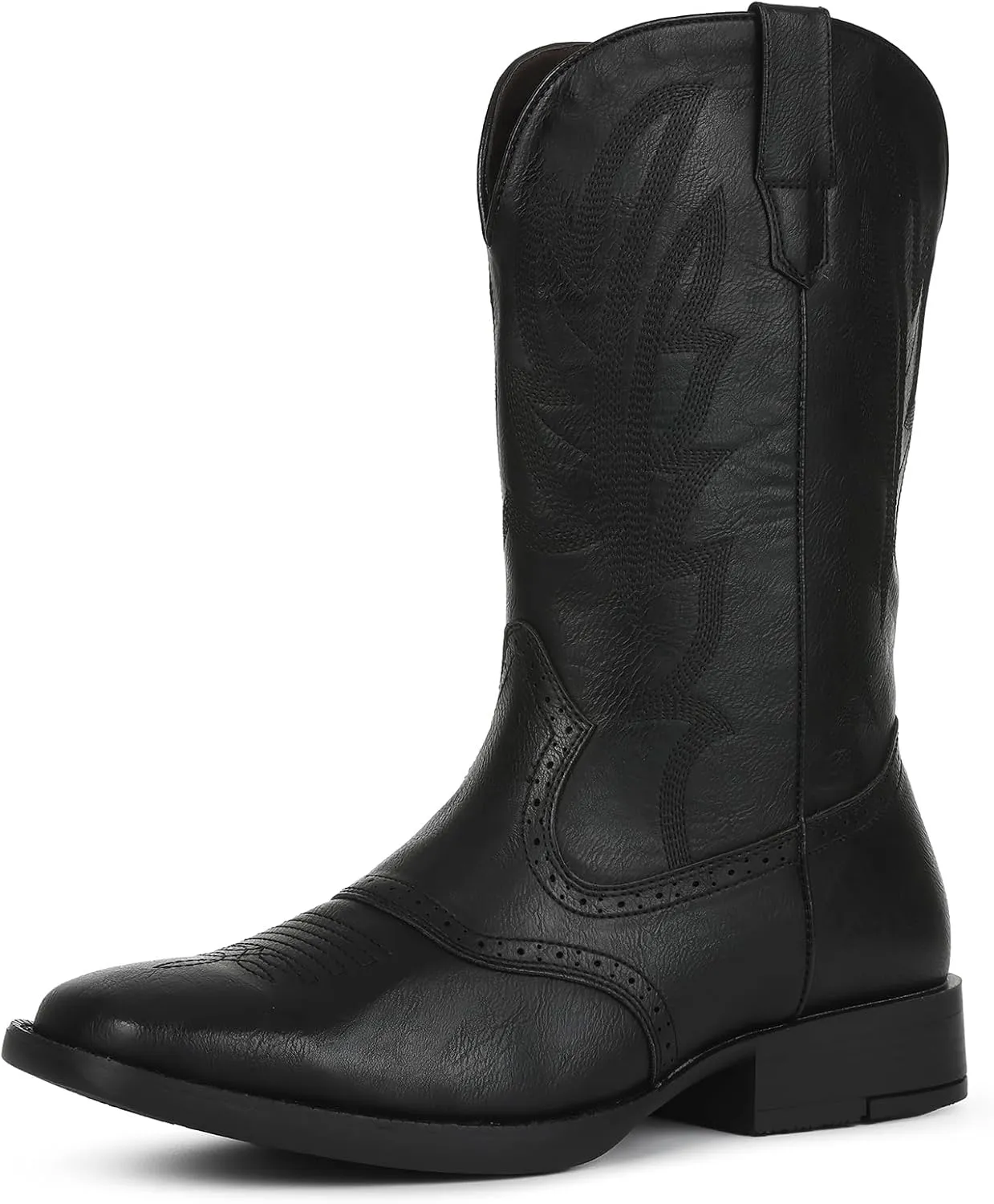 Lyrisiphy Cowboy Boots for Men Western Boots Durable Work Boots Square Toe Embroidered Traditional Country Boots Pull On Slip Resistant Boots