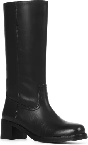 Lyrisiphy Knee High Boots Women Riding Boots for Women Square Toe Chunky Block Heel Boots Wide Calf Boots Slip On Boots Durable Leather Boots Fall Long Boots Vintage Campus Boots