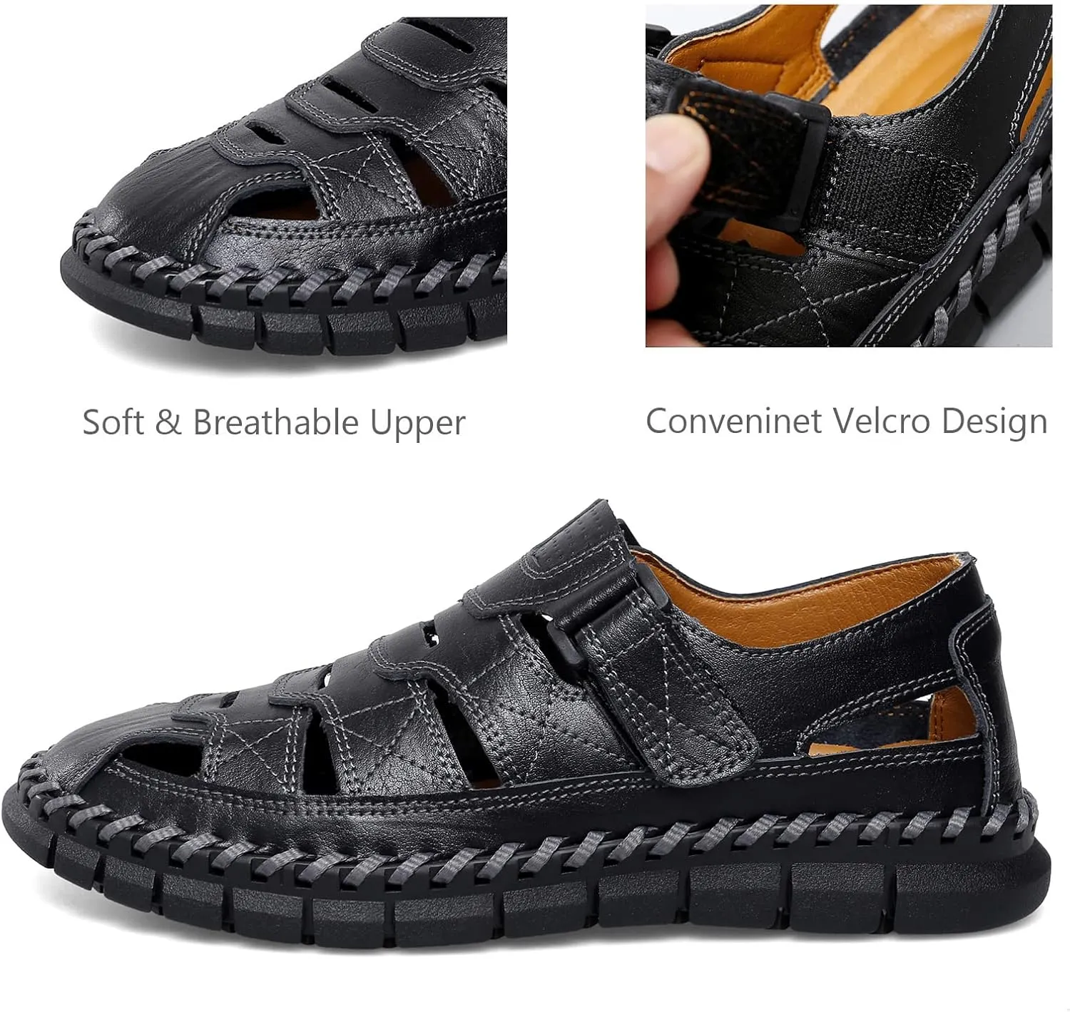 MAIZUN Men's Sandal Leather Casual Closed Toe Beach Fisherman Shoes Outdoor Summer Sports Sandals