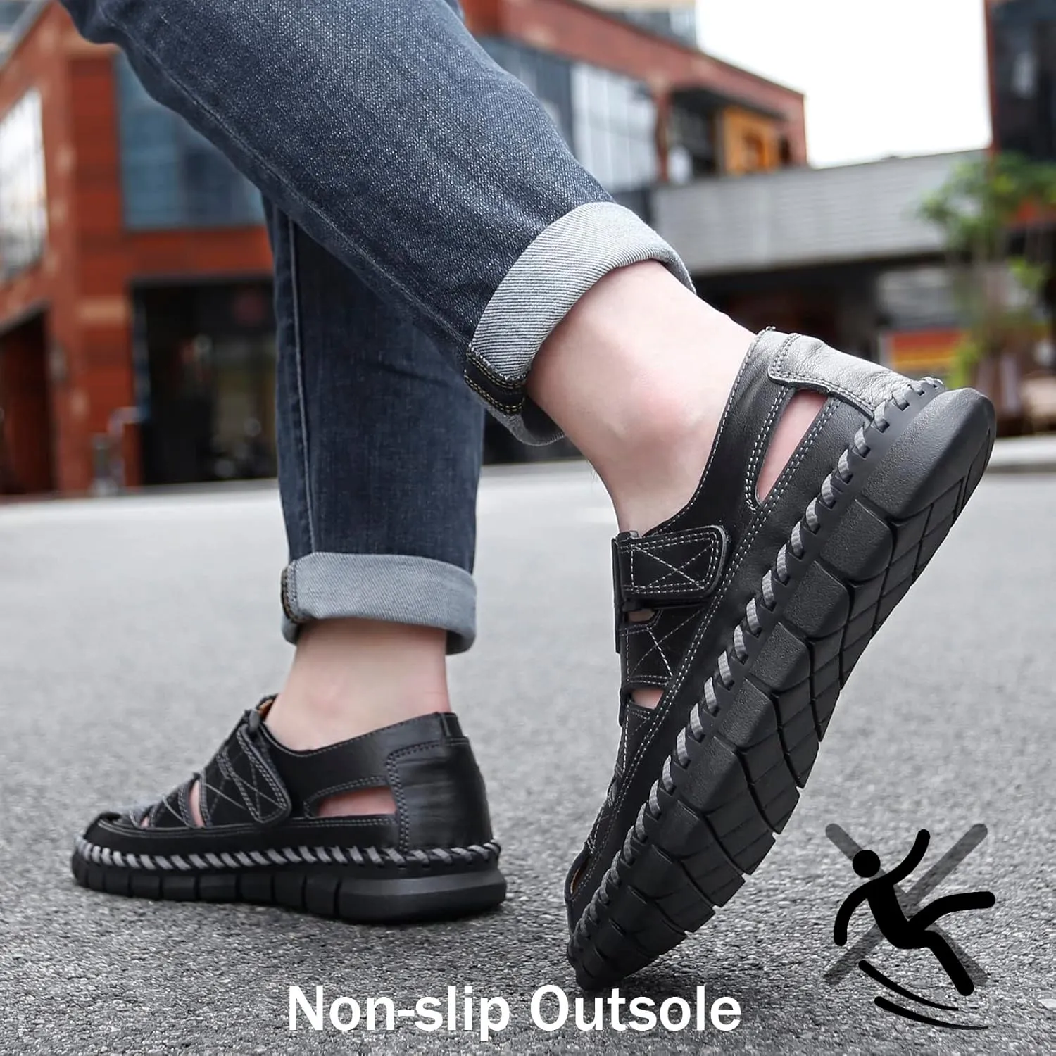 MAIZUN Men's Sandal Leather Casual Closed Toe Beach Fisherman Shoes Outdoor Summer Sports Sandals