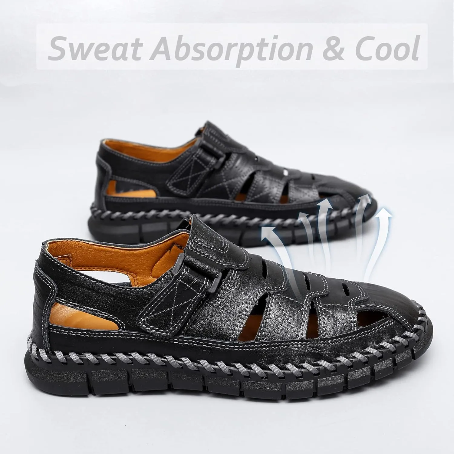 MAIZUN Men's Sandal Leather Casual Closed Toe Beach Fisherman Shoes Outdoor Summer Sports Sandals