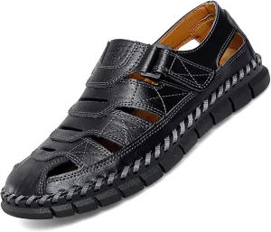MAIZUN Men's Sandal Leather Casual Closed Toe Beach Fisherman Shoes Outdoor Summer Sports Sandals