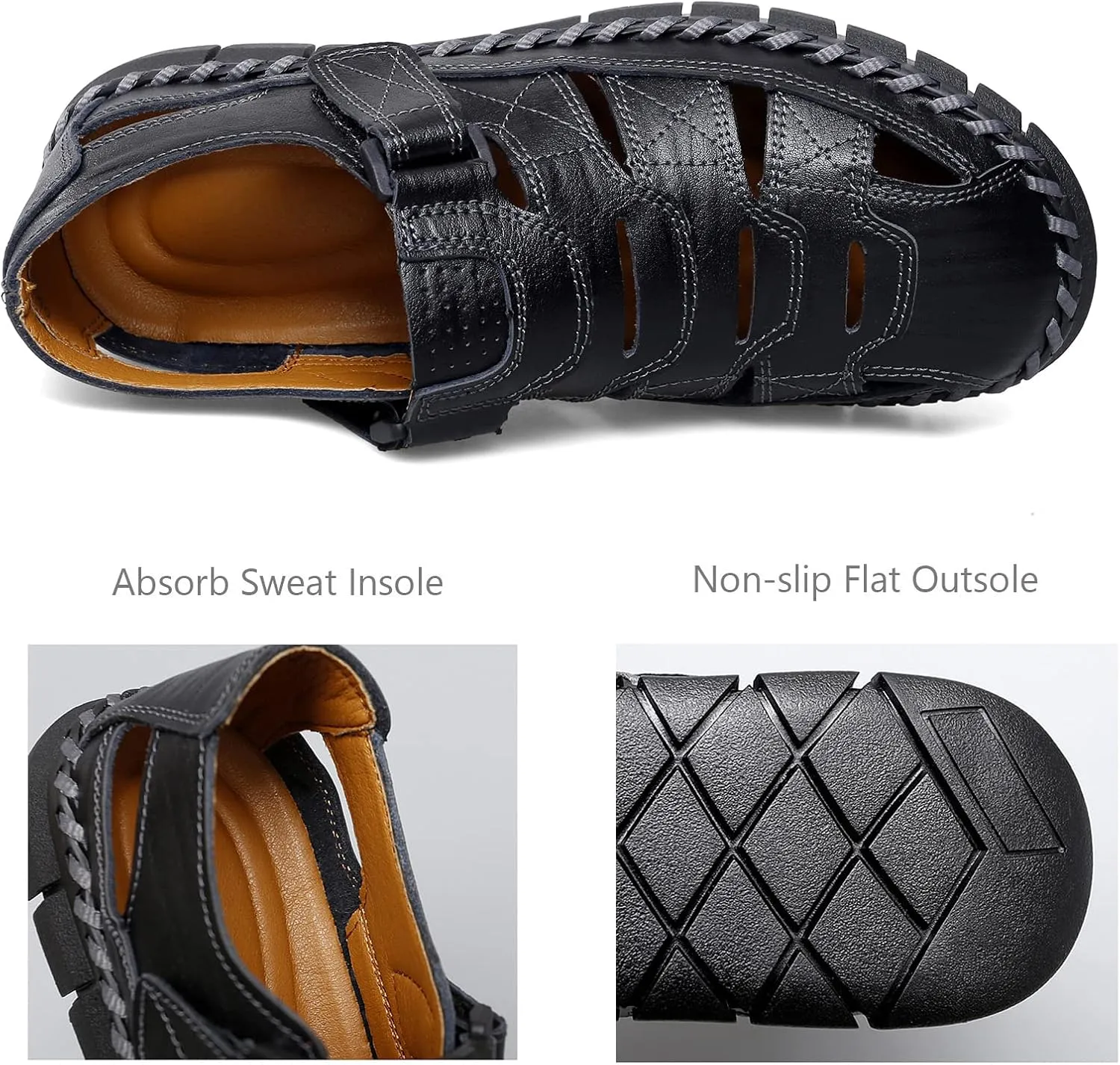 MAIZUN Men's Sandal Leather Casual Closed Toe Beach Fisherman Shoes Outdoor Summer Sports Sandals