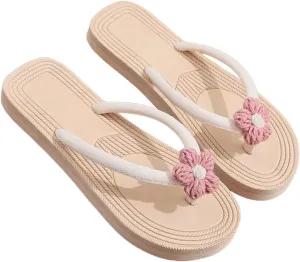 MakeMeChic Women's 3D Flower Suede Thong Sandals Flip Flops Open Toe Beach Sandals