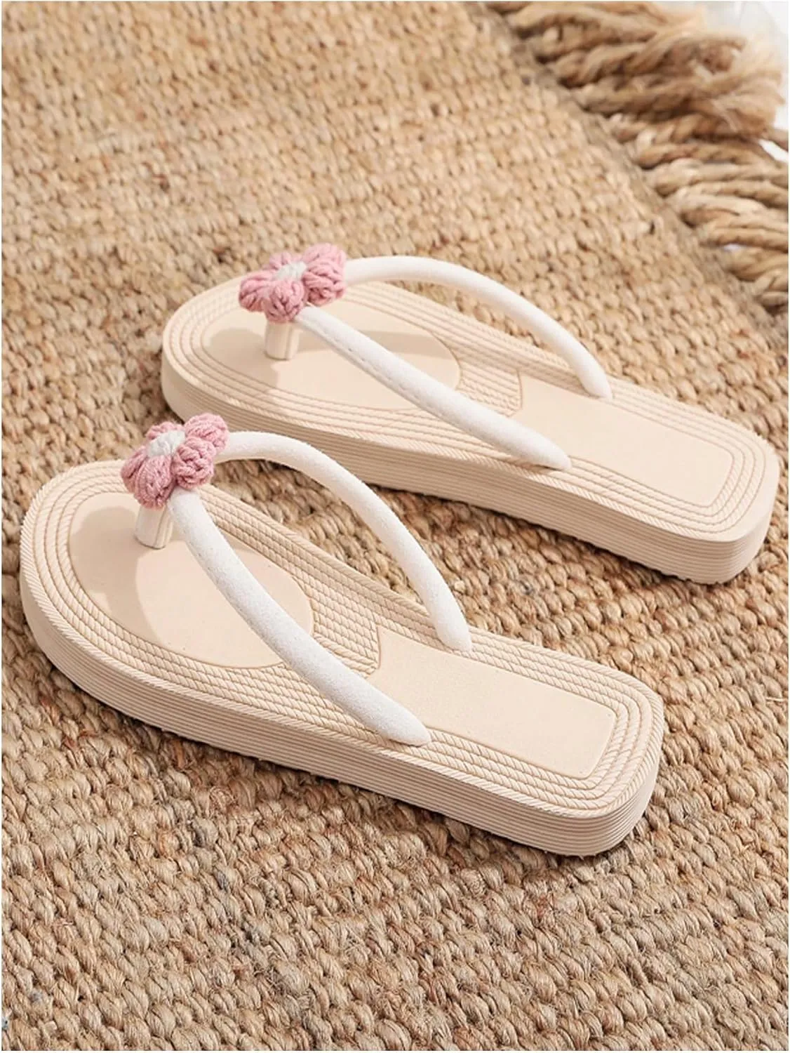 MakeMeChic Women's 3D Flower Suede Thong Sandals Flip Flops Open Toe Beach Sandals