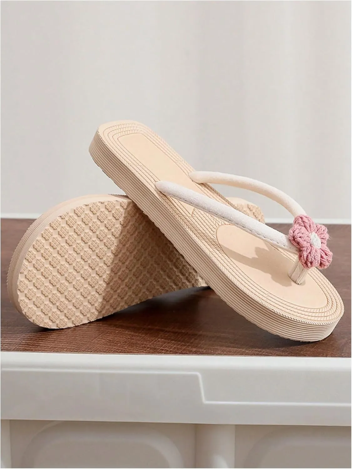 MakeMeChic Women's 3D Flower Suede Thong Sandals Flip Flops Open Toe Beach Sandals