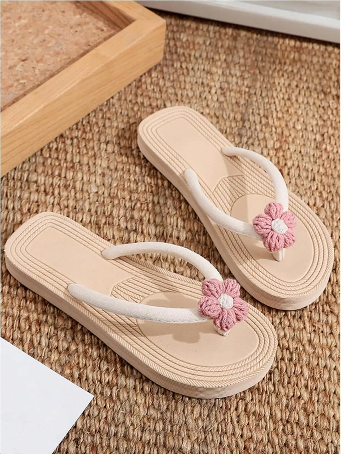 MakeMeChic Women's 3D Flower Suede Thong Sandals Flip Flops Open Toe Beach Sandals