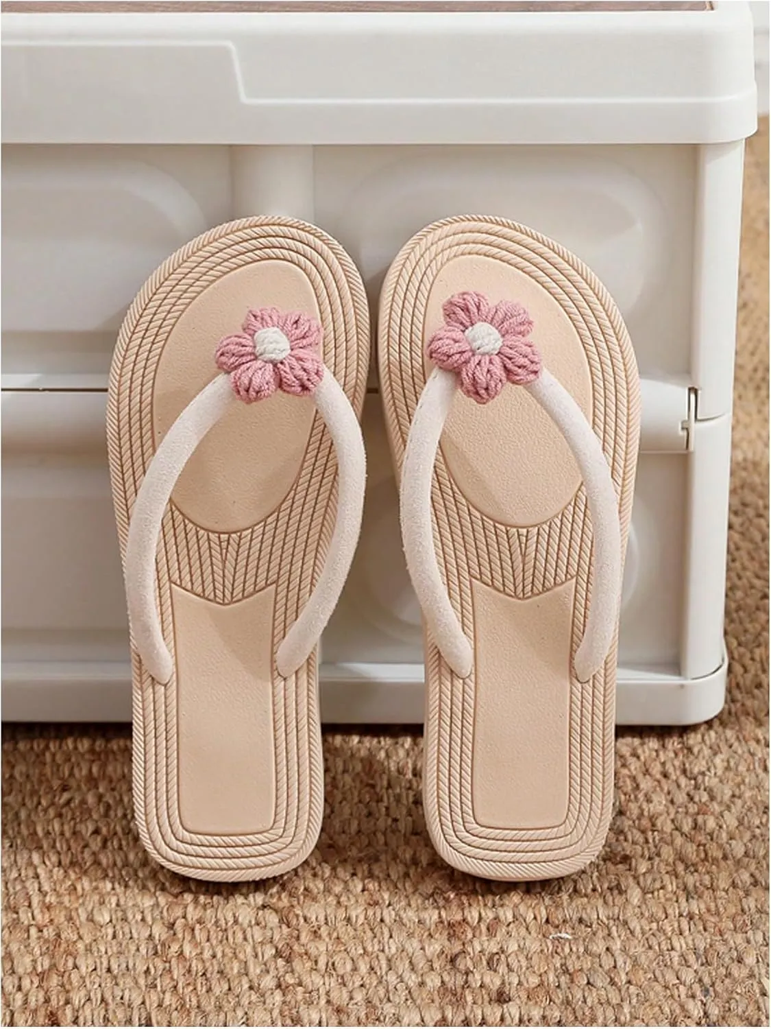MakeMeChic Women's 3D Flower Suede Thong Sandals Flip Flops Open Toe Beach Sandals