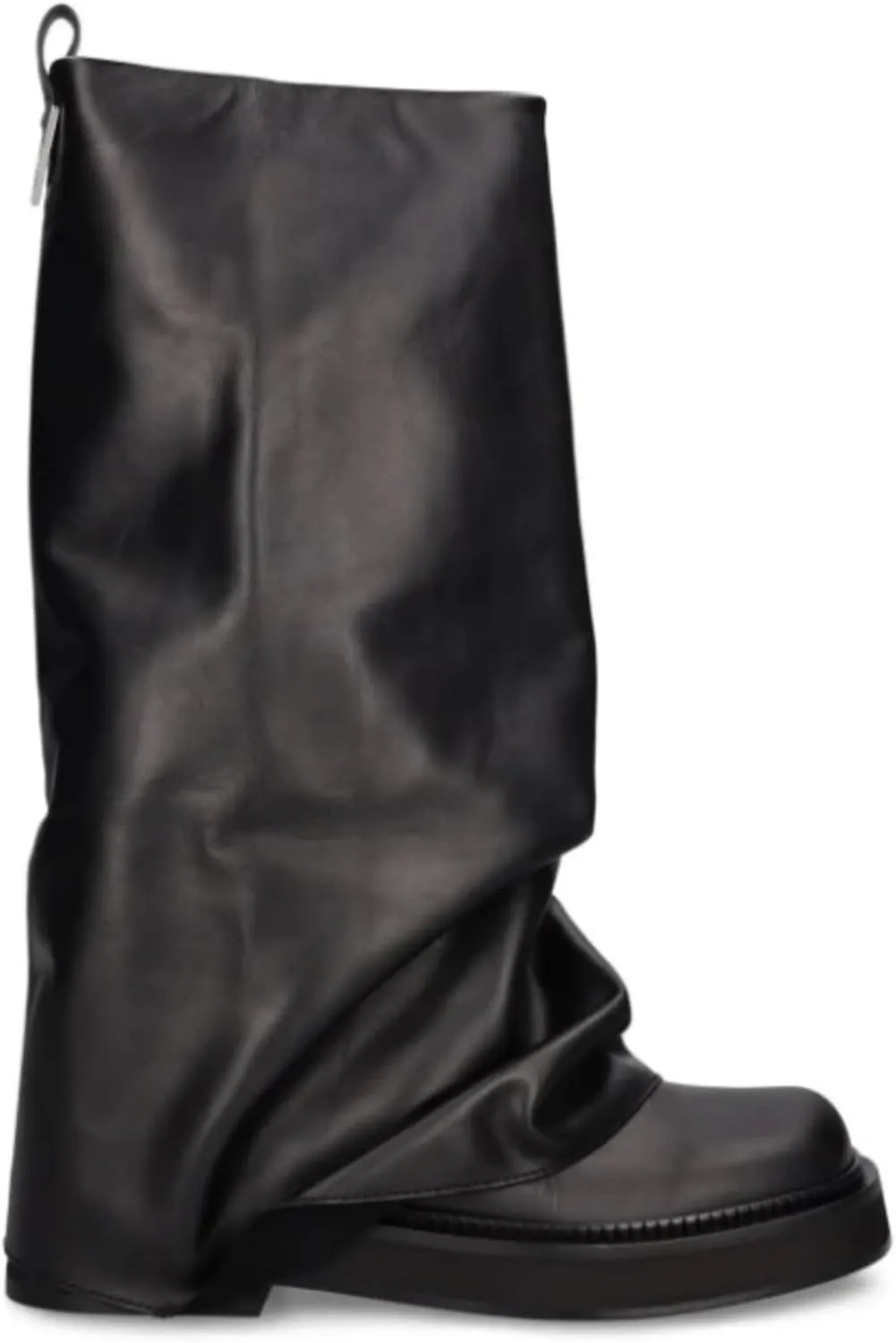 MAVMAX Women Fold Over Knee High Boots Casual Round Toe Coverd Slouched Leather Pull On Wide Calf Chunky Low Heel Platform Boots