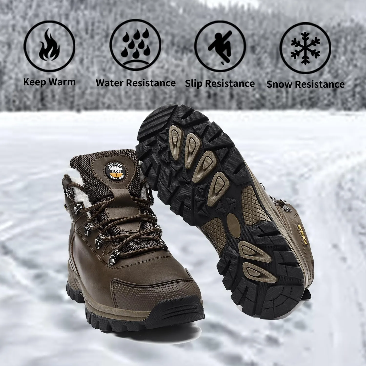 MEHOTO Men Women Warm Snow Boots, Soft Warm Sole Fur Lined Waterproof Anti Klip Winter Ankle Hiking Climping Walking Booties