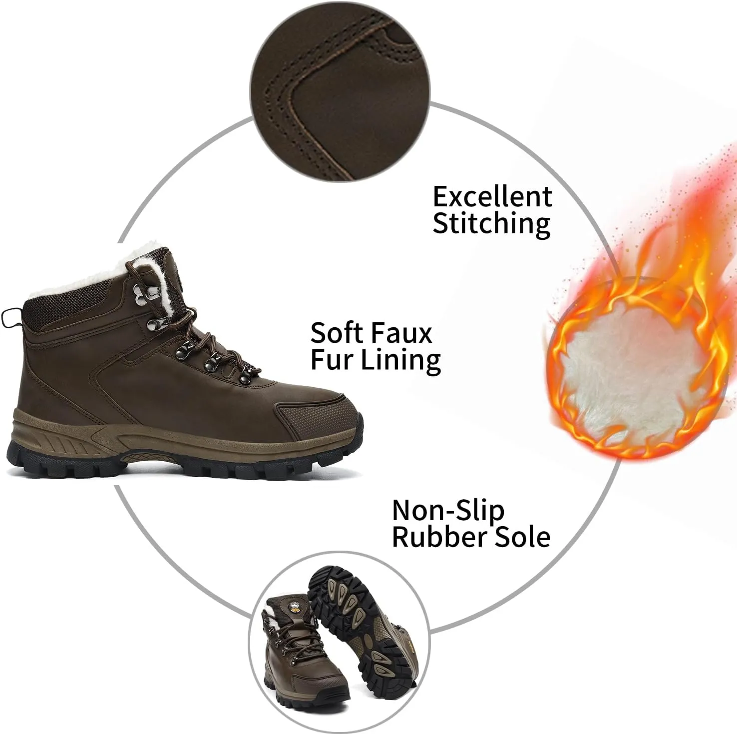 MEHOTO Men Women Warm Snow Boots, Soft Warm Sole Fur Lined Waterproof Anti Klip Winter Ankle Hiking Climping Walking Booties