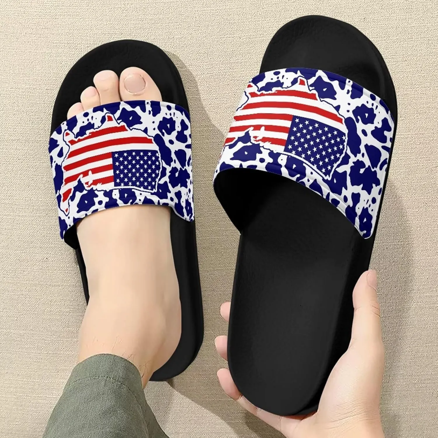 Men House Sandals Summer Non Slip Beach Pool Party Sandals Shoes Lightweight Indoor Outdoor Slipper Black Sole Size 5-14