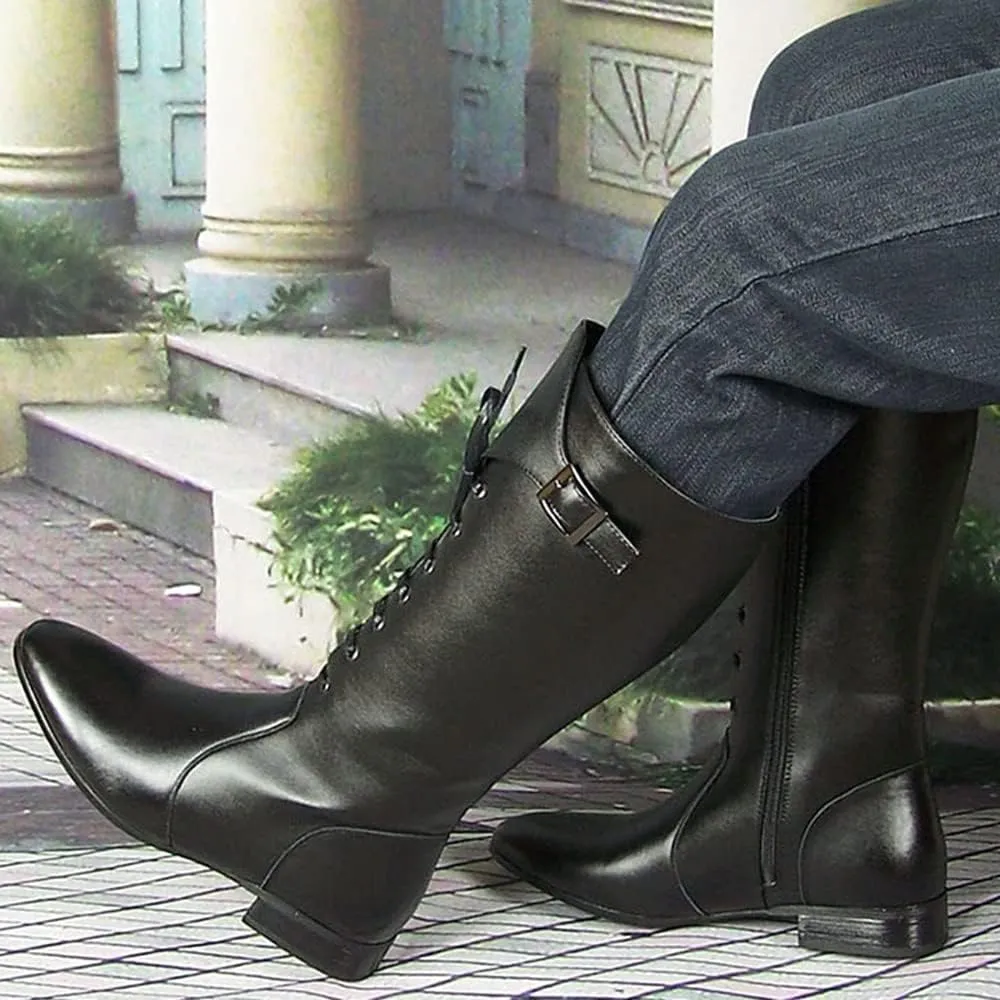 Men Leather Knee High Wide Calf Equestrian Shoes Outdoor British Style Fashion Knight Riding High Boots(Color:Black,Size:UK8)
