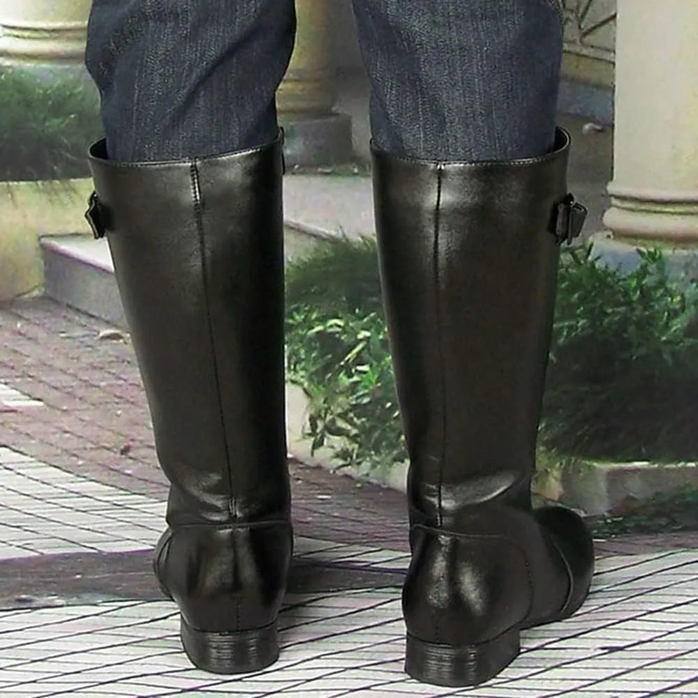 Men Leather Knee High Wide Calf Equestrian Shoes Outdoor British Style Fashion Knight Riding High Boots(Color:Black,Size:UK8)
