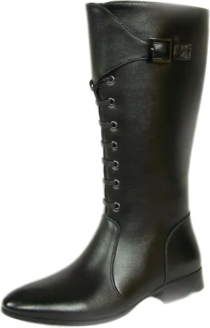 Men Leather Knee High Wide Calf Equestrian Shoes Outdoor British Style Fashion Knight Riding High Boots(Color:Black,Size:UK8)