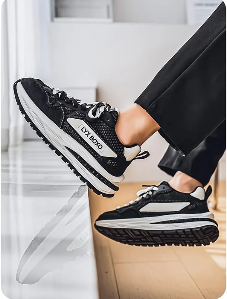 Mens Breath Mesh Sneakers Tennis Walking Shoes for Men Wide Korean Style Thick-Soled Daddy Width Court Shoes