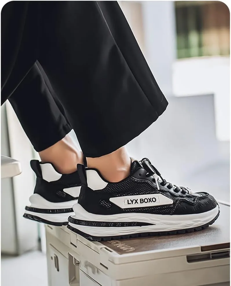 Mens Breath Mesh Sneakers Tennis Walking Shoes for Men Wide Korean Style Thick-Soled Daddy Width Court Shoes