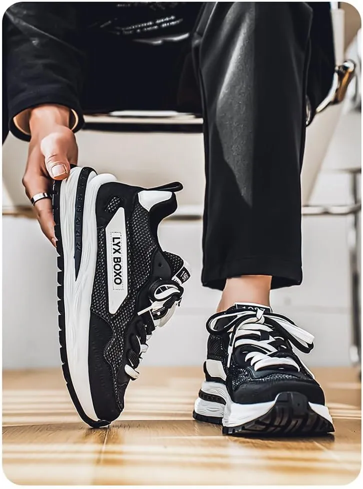 Mens Breath Mesh Sneakers Tennis Walking Shoes for Men Wide Korean Style Thick-Soled Daddy Width Court Shoes