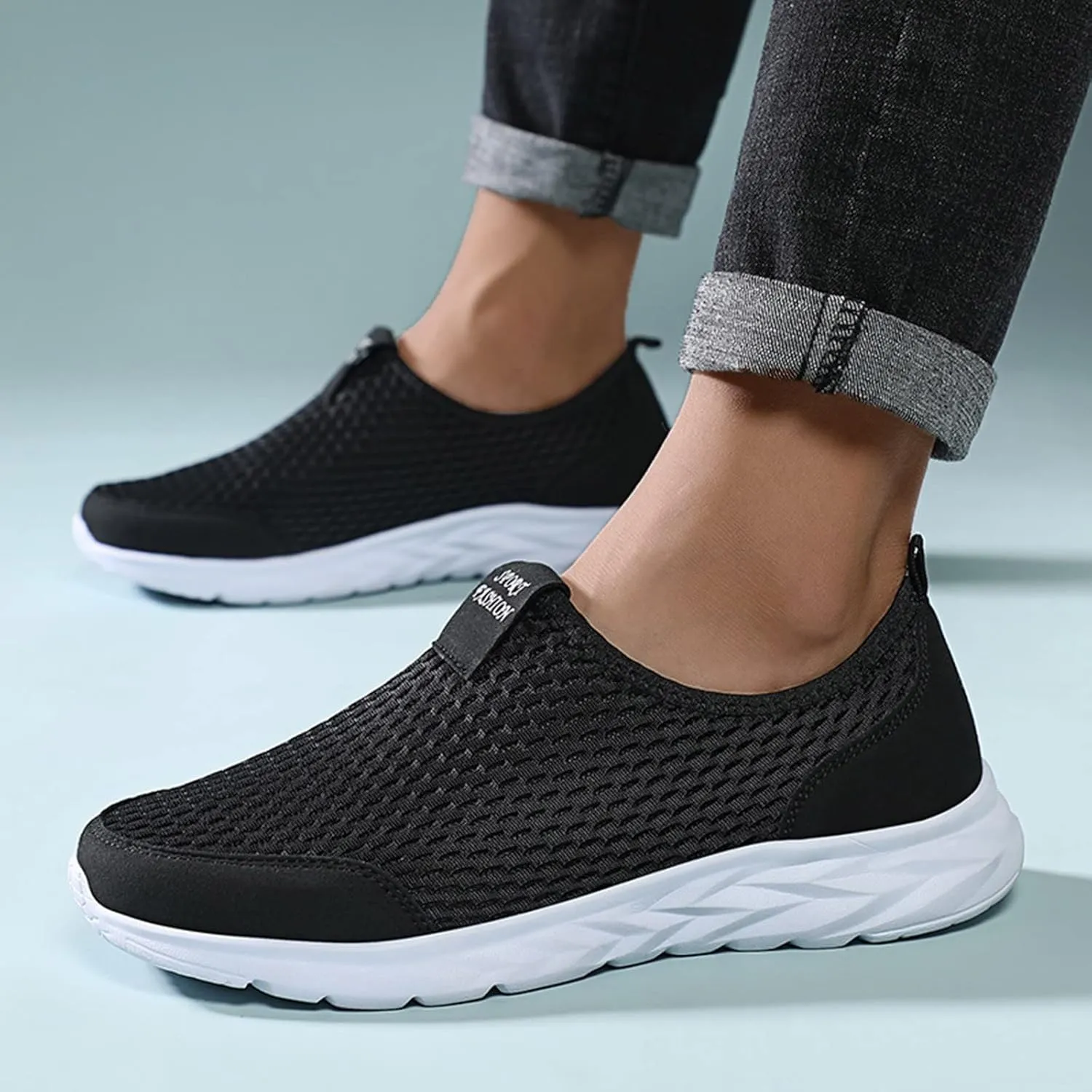 Men's Breathable Mesh Slip on Walking Shoes Lightweight Non Slip Running Shoes Casual Fashion Sneakers Mesh Workout Sports Shoes for Men