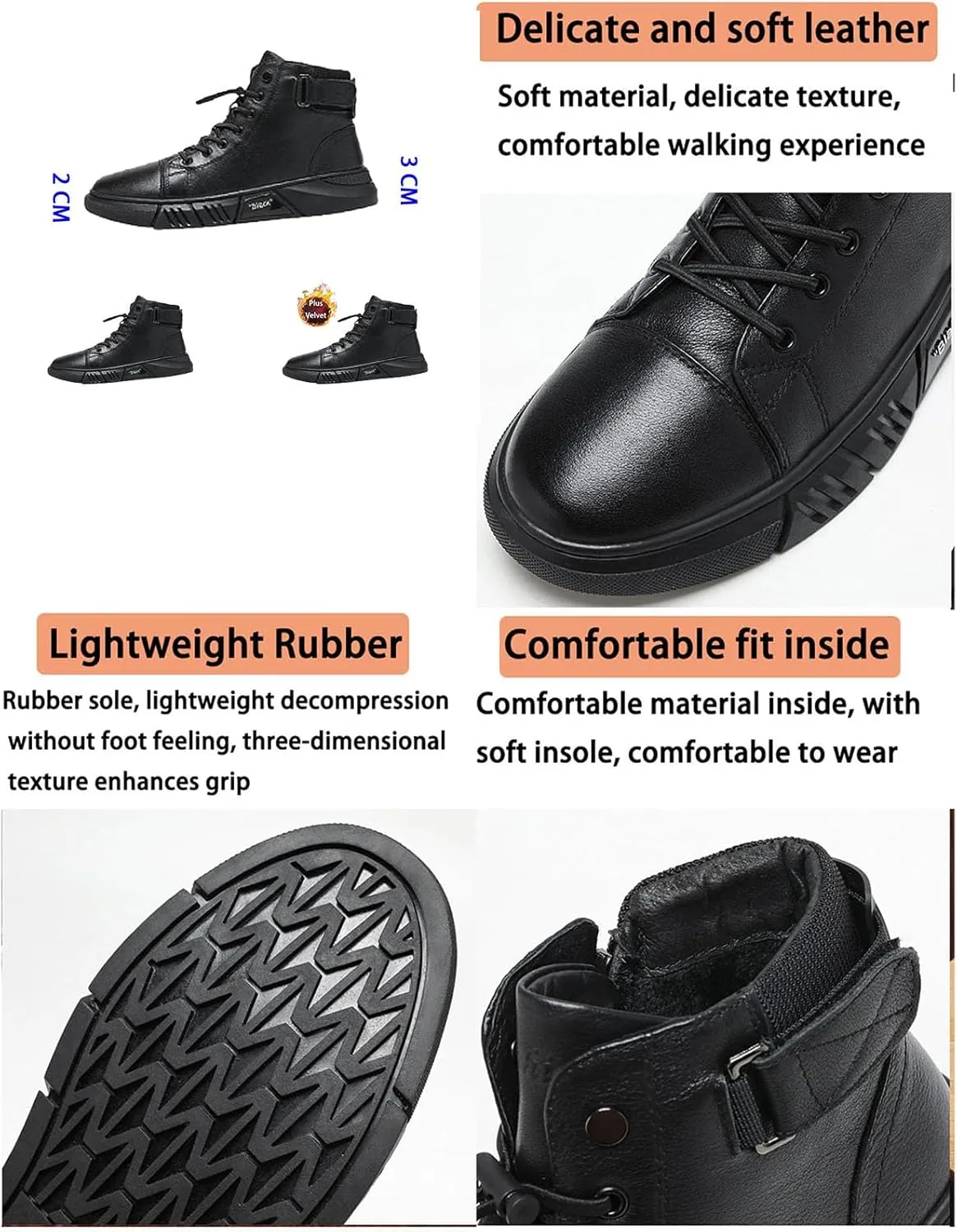 Mens Casual Faux Leather Round Toe Ankle Boots High Top Lace Up Shoes, Side Zipper Chukka Boots Non-Slip Softsole