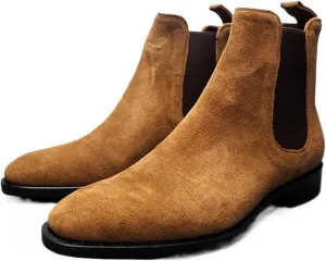 Men's Chelsea Boots Height Increasing Suede Dress Boots Casual Leather Chukka Ankle Boots Slip On Boots