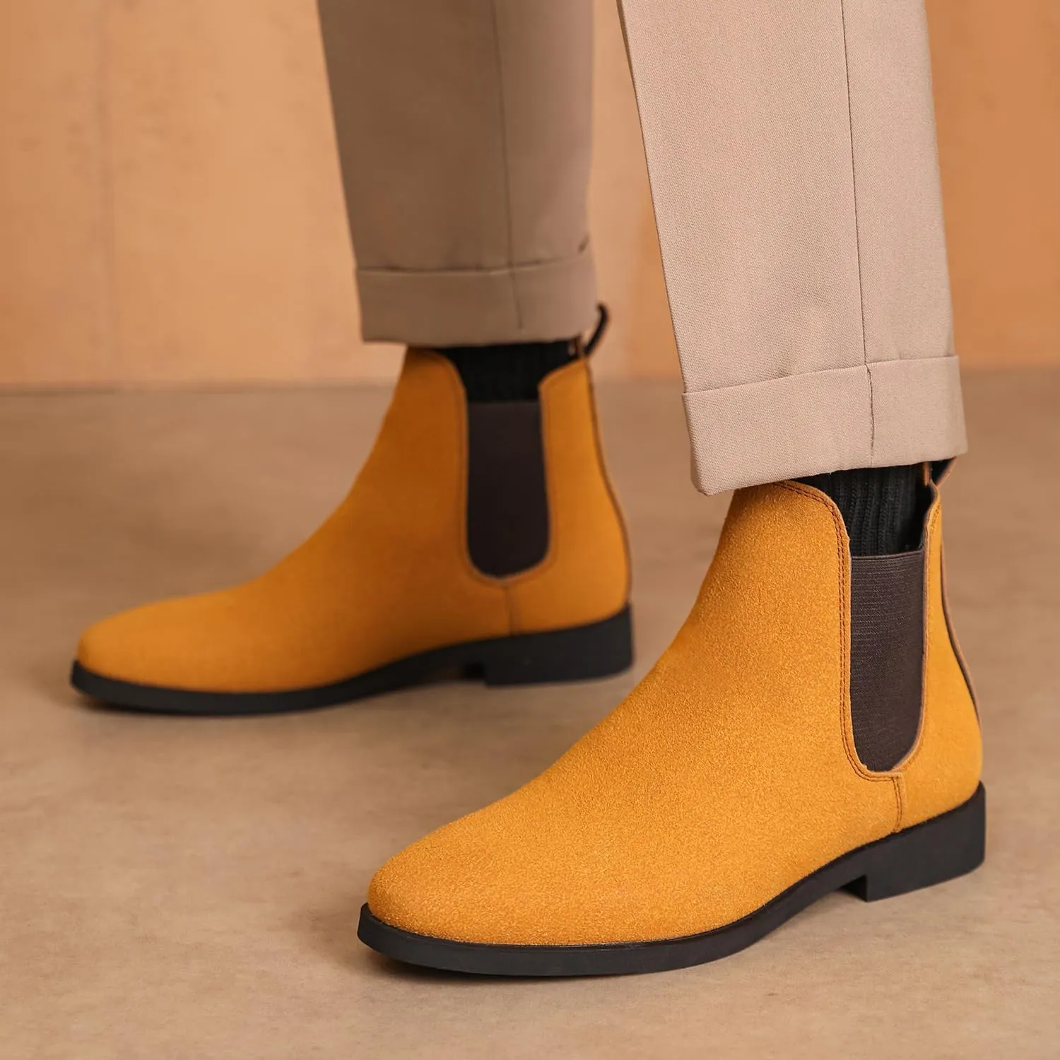 Men's Chelsea Boots Height Increasing Suede Dress Boots Casual Leather Chukka Ankle Boots Slip On Boots