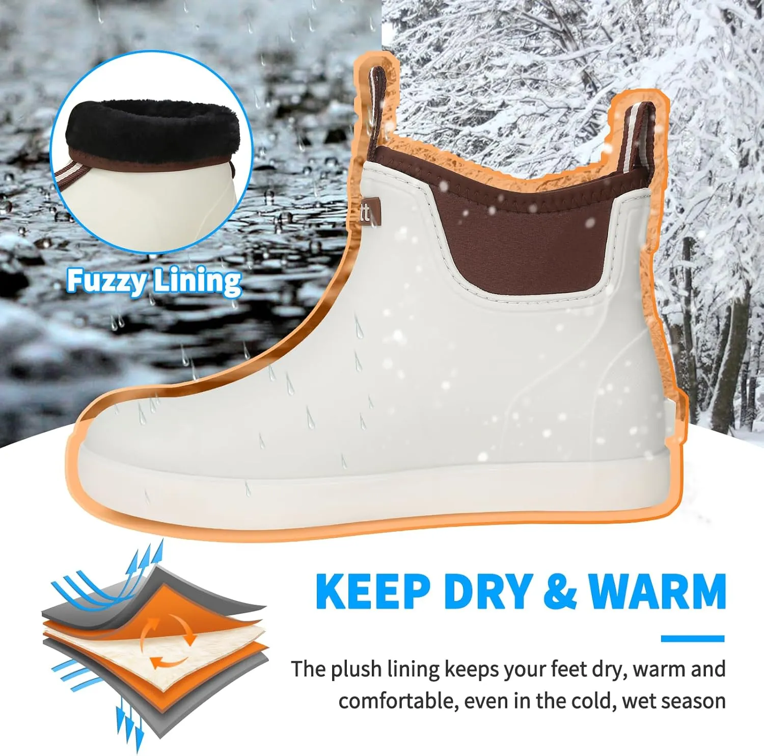 Mens Deck Boots, Saltwater Fishing Booties Rubber Waterproof Ankle Rain Boots, High-performance Footwear Chelsea Boots for Gardening Fishing Boating Camping Sailing