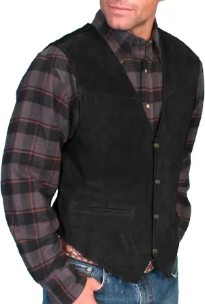 Men's Faux Suede Leather Vest Slim Fit Vintage Gothic Steampunk Waistcoat Casual Classic Sleeveless Jackets Party Retro Vest