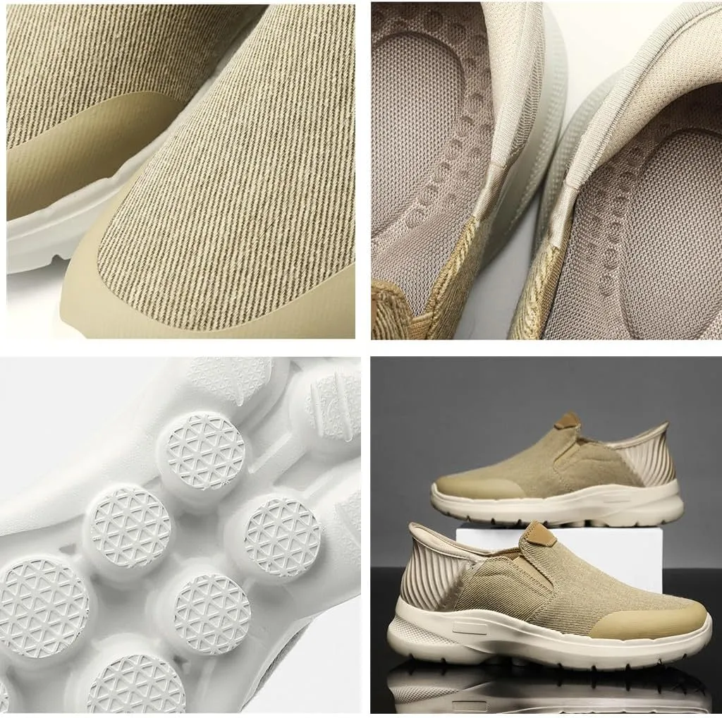 Men's Hands Free Slip-on Loafers, Lightweight Breathable Knit Casual Sneakers, Comfortable Soft Sole Walking Shoes